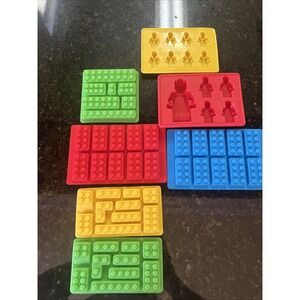 Lot of 7 Lego Brick Mini Figure Silicone Molds Candy Modern‎ Gummy Ice Cube Tray